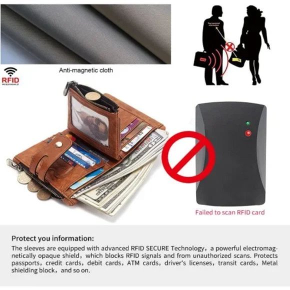 Men Wallet with Chain RFID Blocking Men's Genuine Leather Wallet Bifold Wallet - Picture 2 of 5